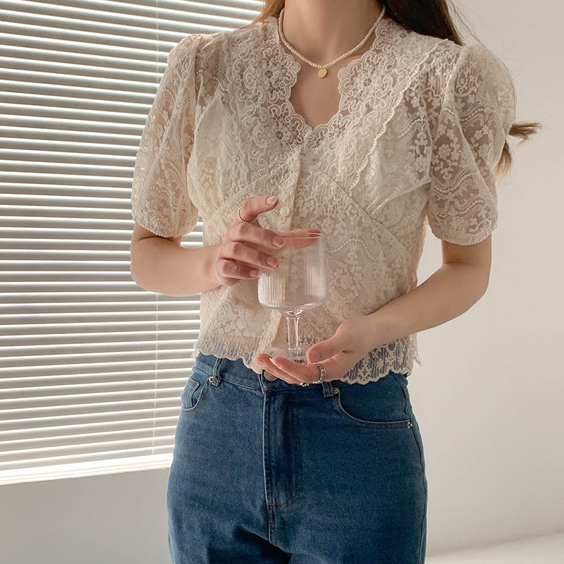 French Sweet And Elegant Temperament Lace Top