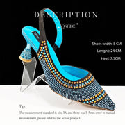 Chic Pointed Toe Rhinestone Stripe Heels