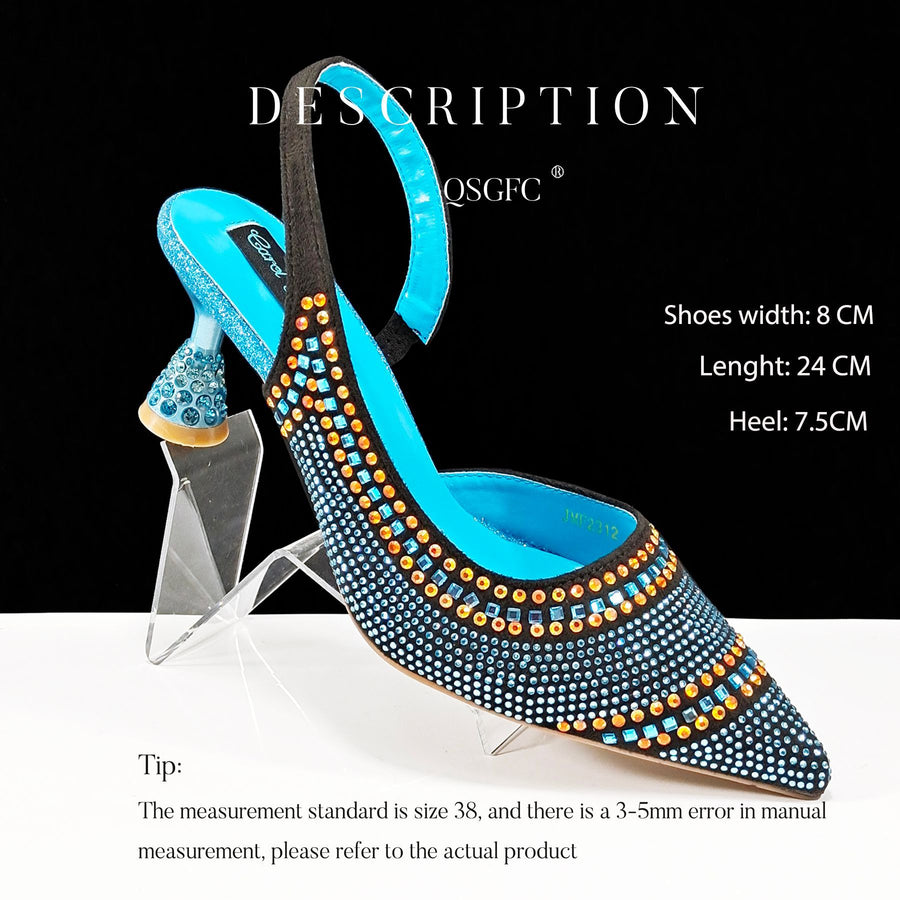 Chic Pointed Toe Rhinestone Stripe Heels