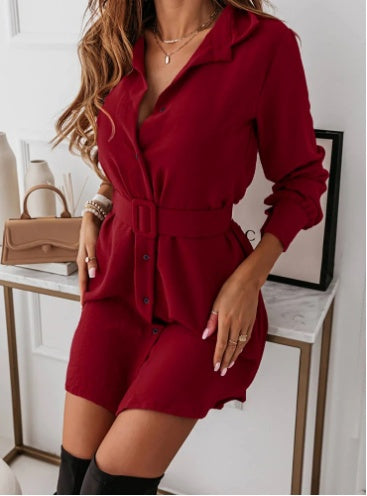 Classic Long-sleeved Dress With Belt