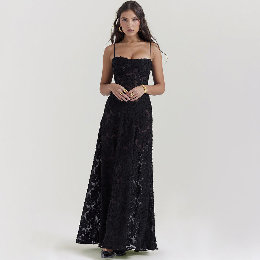 Suspender Lace Long Dress Strapless Collar Elegant Evening Dresses