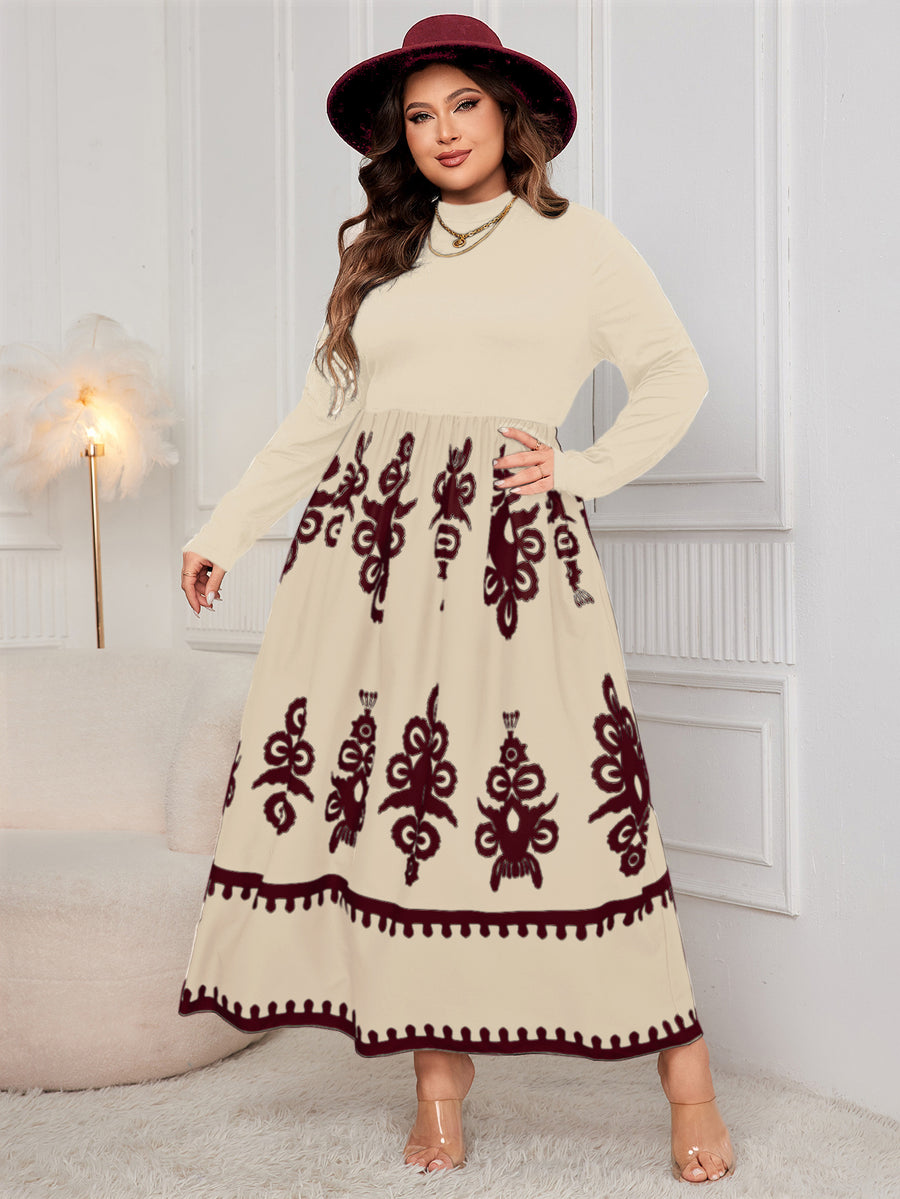 Printed Black Loose Long Sleeve Dress