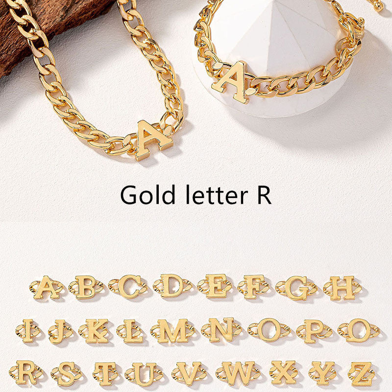 Golden Letter Necklace & Bracelet Set