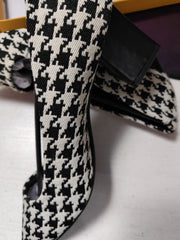 Houndstooth High Heels, Low-cut Chunky Shoes