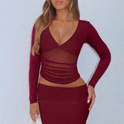Mesh Slim Fit Patchwork Long Sleeve Sexy Top