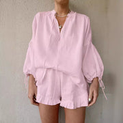 Sweet Lace-Up Ruffle Shorts Co-Ord