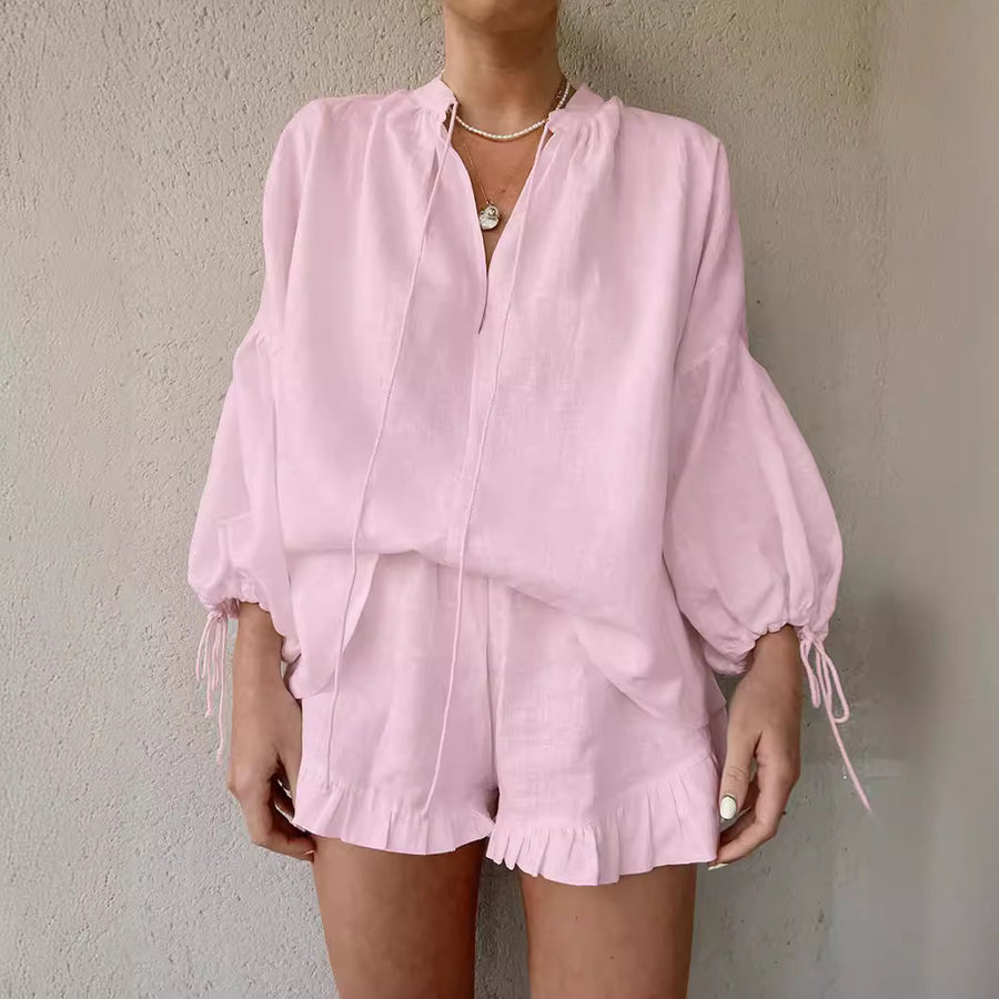 Sweet Lace-Up Ruffle Shorts Co-Ord