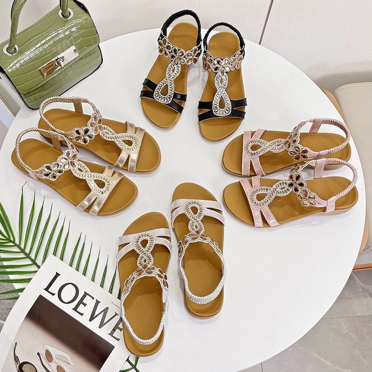 Glam Rhinestone Flat Sandals