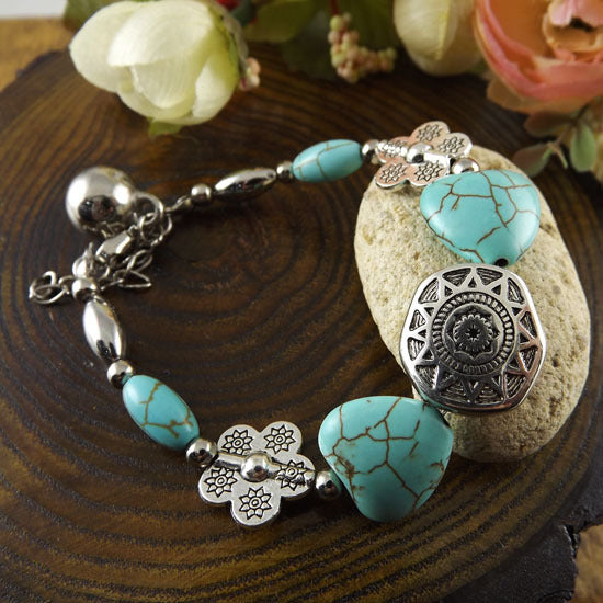 Tibetan Enthic Natural Stone Hearts Beads Bracelet