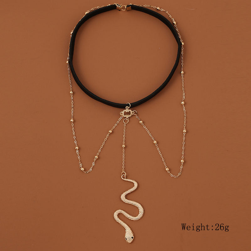 Bohemian Snake Pattern Gold Color Metal Beaded Thigh Chain