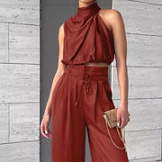 Chic Sleeveless Crop Top & Wide-Leg Pants Set