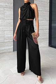 Chic Sleeveless Crop Top & Wide-Leg Pants Set