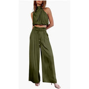 Chic Sleeveless Crop Top & Wide-Leg Pants Set