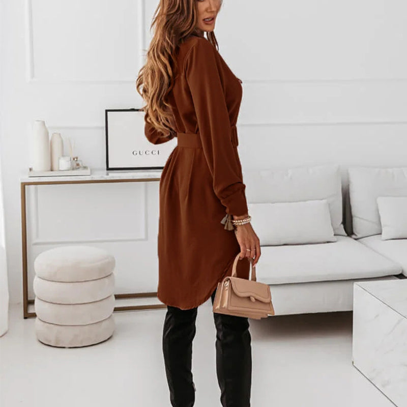 Classic Long-sleeved Dress With Belt
