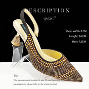 Chic Pointed Toe Rhinestone Stripe Heels