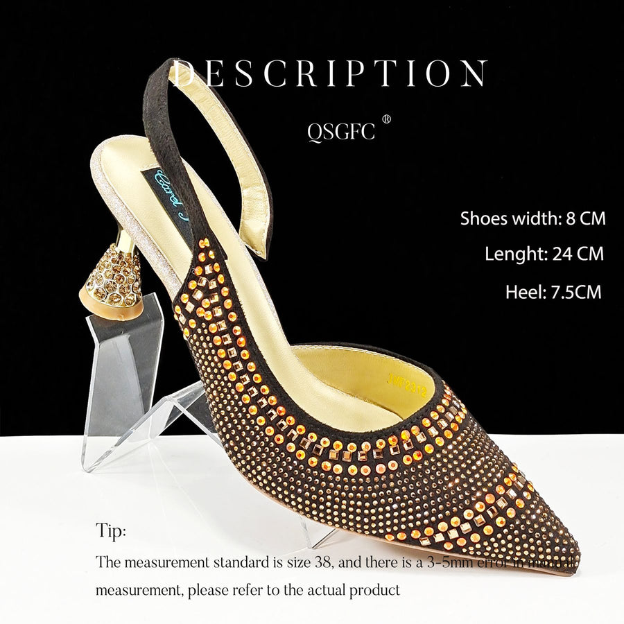 Chic Pointed Toe Rhinestone Stripe Heels