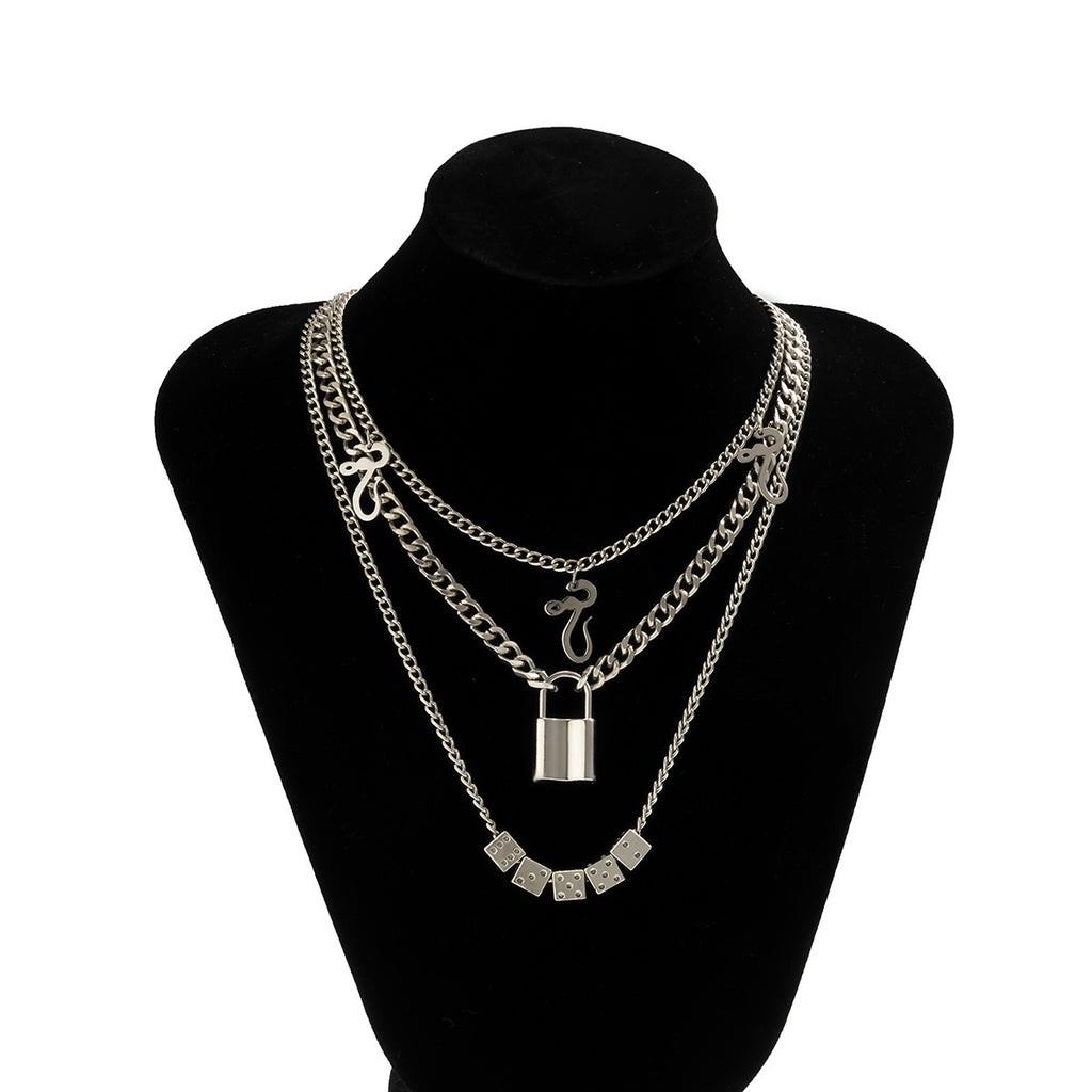 Trendy Cool Lock & Cubes Necklace