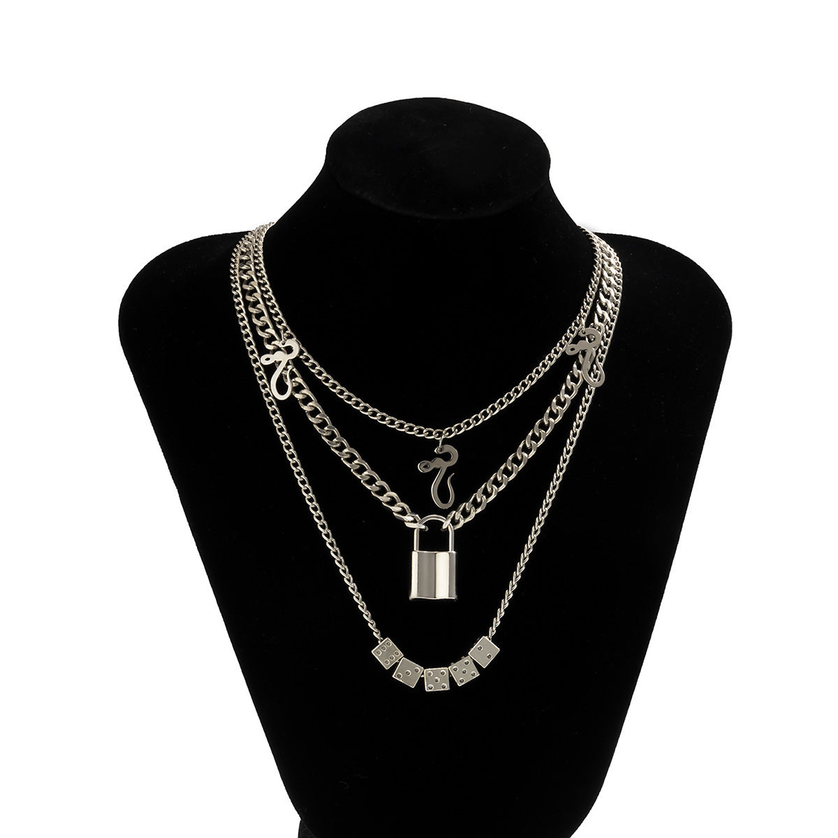 Trendy Cool Lock & Cubes Necklace