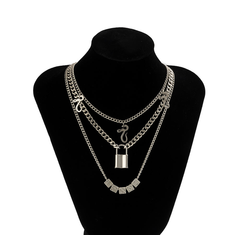 Trendy Cool Lock & Cubes Necklace