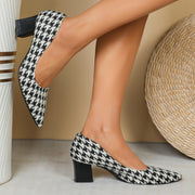Houndstooth High Heels, Low-cut Chunky Shoes