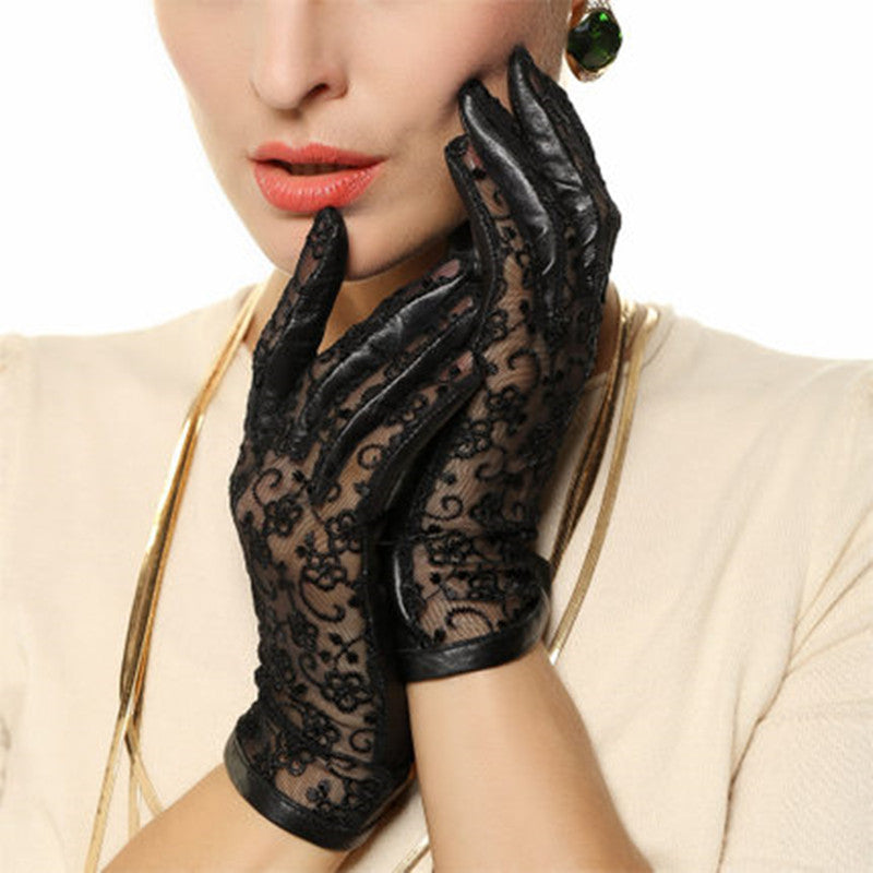 Chic Non-Slip Leather Lace UV Driving Gloves