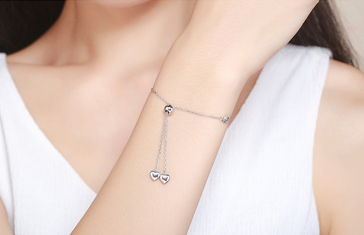 Silver Plated Simple Heart Lace-up Cool Bracelet