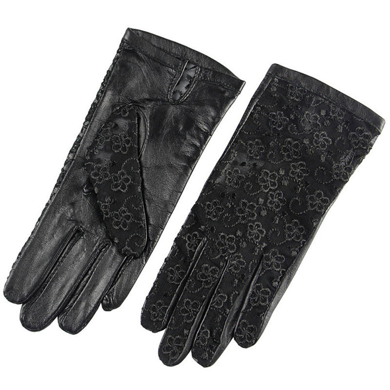 Chic Non-Slip Leather Lace UV Driving Gloves