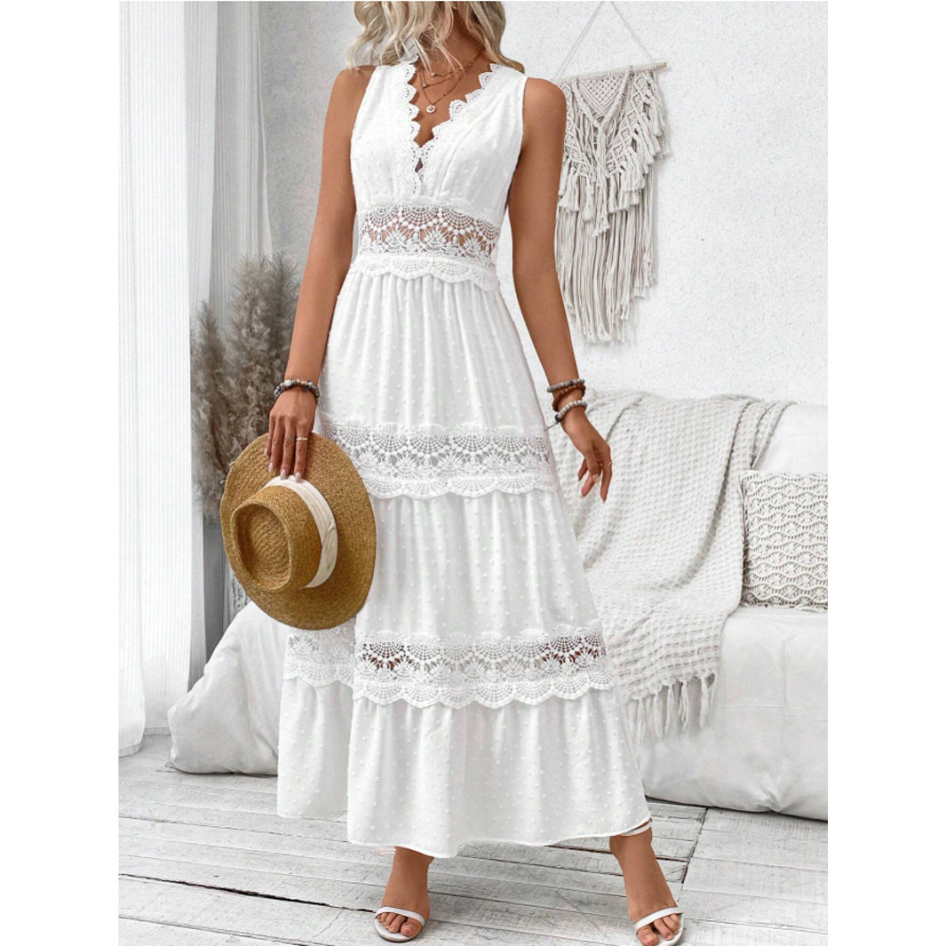 V-neck Sleeveless Lace Dress