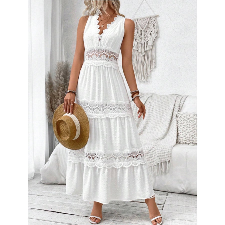V-neck Sleeveless Lace Dress