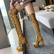 Sexy Platform Over-The-Knee Boots with Exotic Snake Print