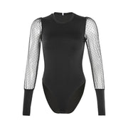 Mesh long sleeve patchwork sexy women's jumpsuit
