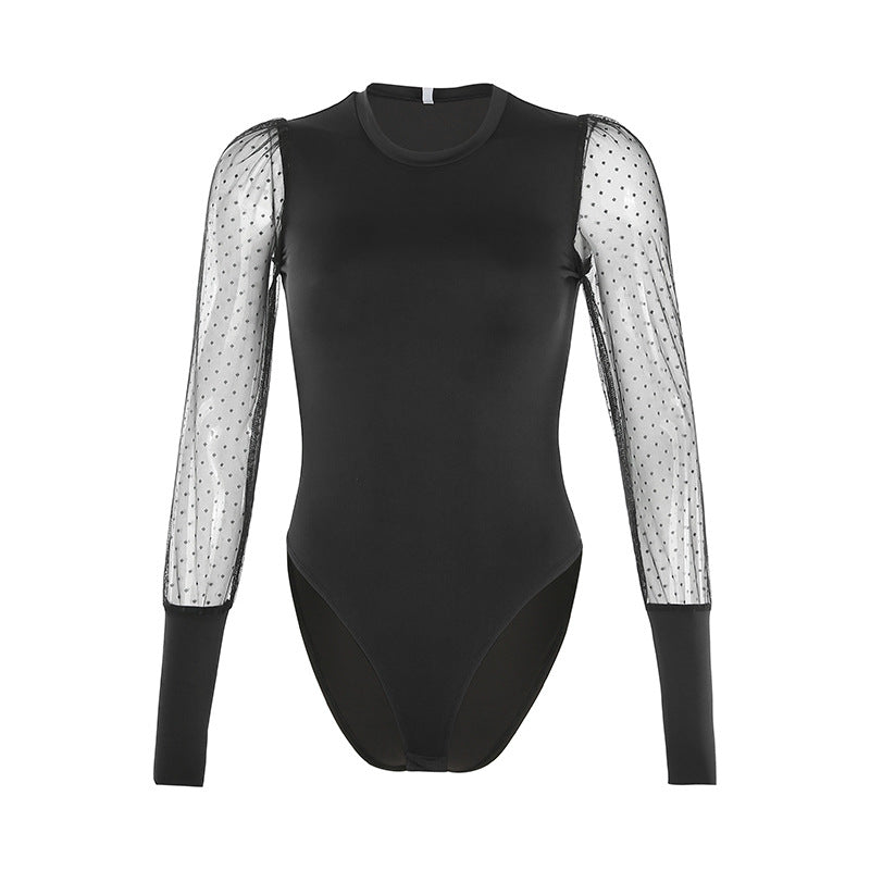 Mesh long sleeve patchwork sexy women's jumpsuit