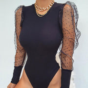 Mesh long sleeve patchwork sexy women's jumpsuit