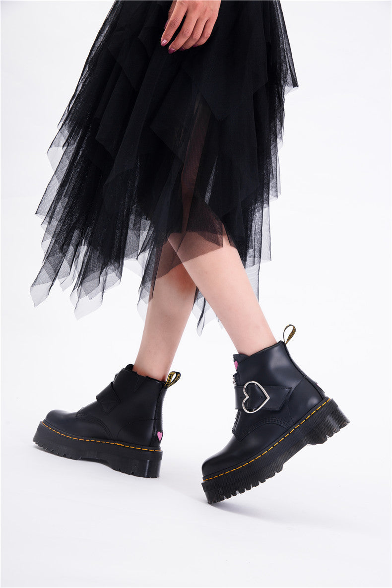 Edgy Heart Detail Platform Ankle Boots