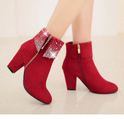 Elegant Rhinestone Nubuck Ankle Boots