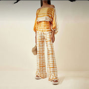 Chic Printed Batwing Sleeve Top & Wide-Leg Pants Set