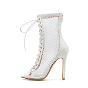 Sexy Open-Toe Lace-Up Heeled Boots