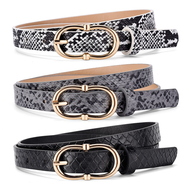 Simple And Versatile Snake Print Leather Belt