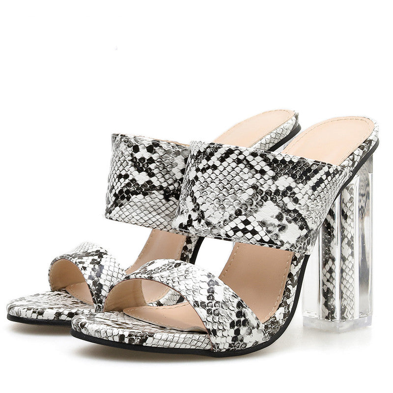Sexy Crystal Snake Print High Heel Sandals