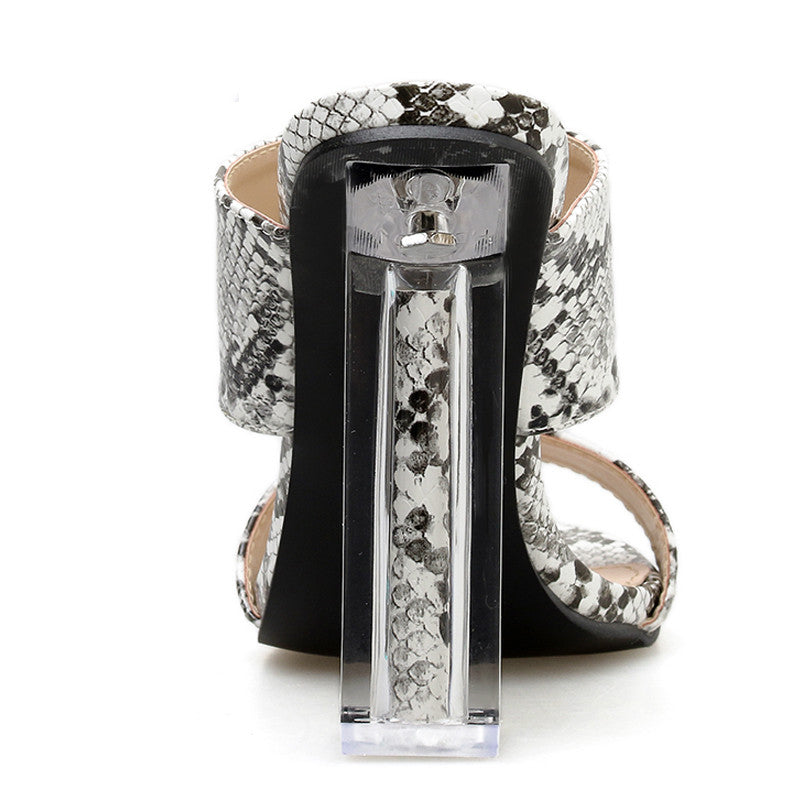 Sexy Crystal Snake Print High Heel Sandals