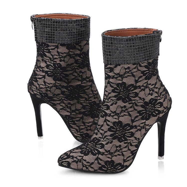 Sexy Lace Mesh Mid Heel Boots