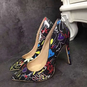 Sexy Graffiti Print Pointed Stiletto Heels