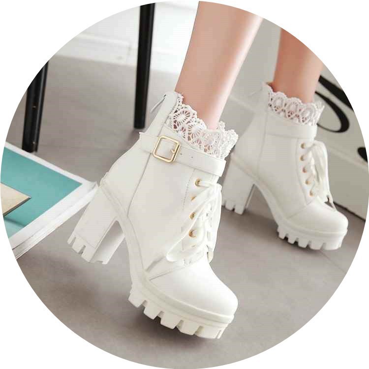 Edgy Lace-Up High Heel Combat Boots