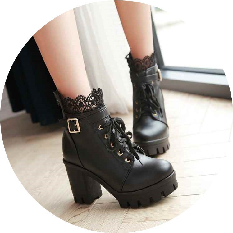 Edgy Lace-Up High Heel Combat Boots