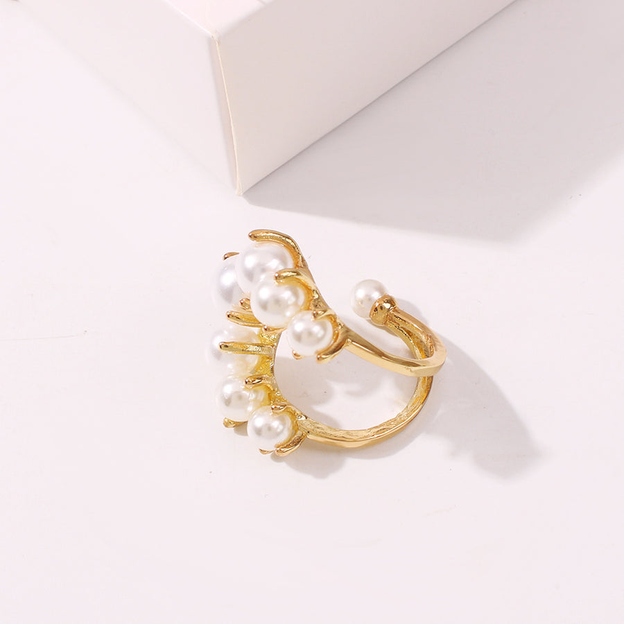 Big Geometric Pearl Paved Cool Ring