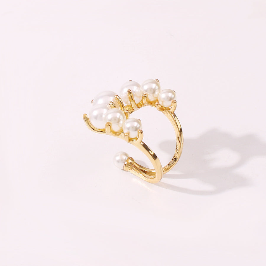 Big Geometric Pearl Paved Cool Ring