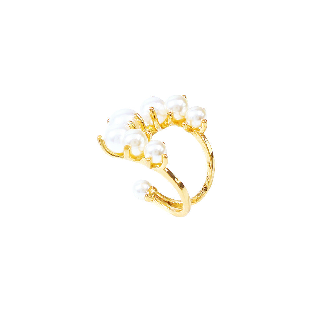 Big Geometric Pearl Paved Cool Ring