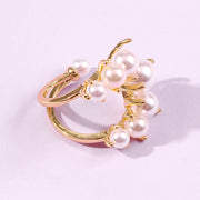 Big Geometric Pearl Paved Cool Ring