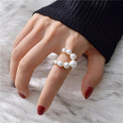 Big Geometric Pearl Paved Cool Ring