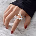 Big Geometric Pearl Paved Cool Ring